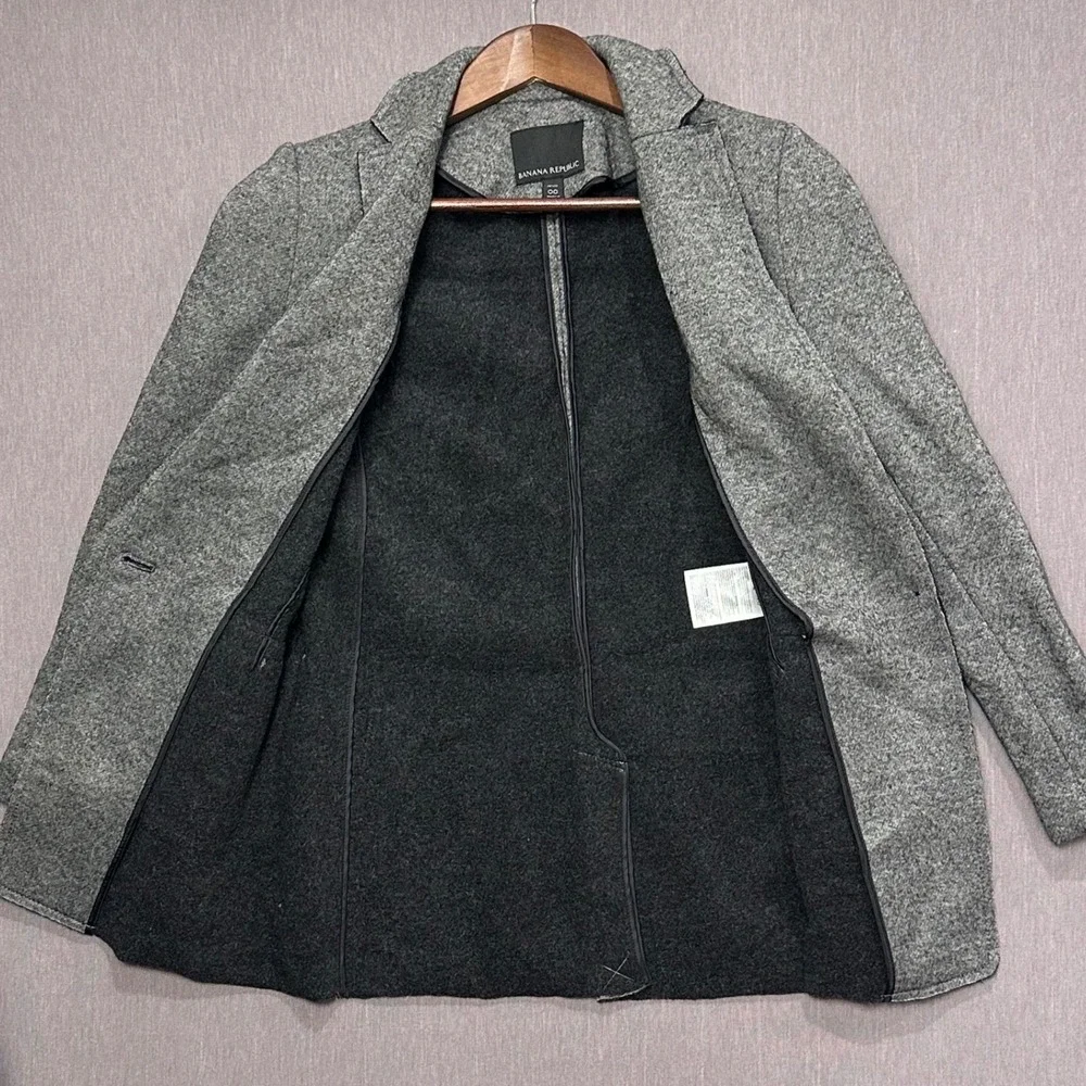 Banana Republic Petite 00 Textured Knit Wool Blend Boyfriend Blazer Gray‎